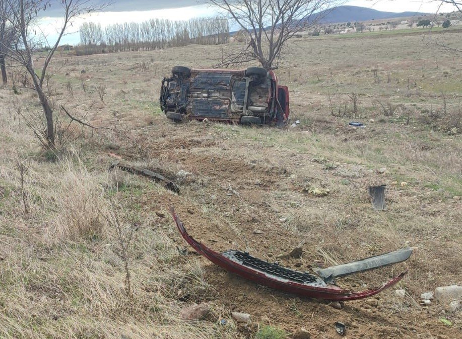 Kontrolden çıkan otomobil tarım arazisine devrildi