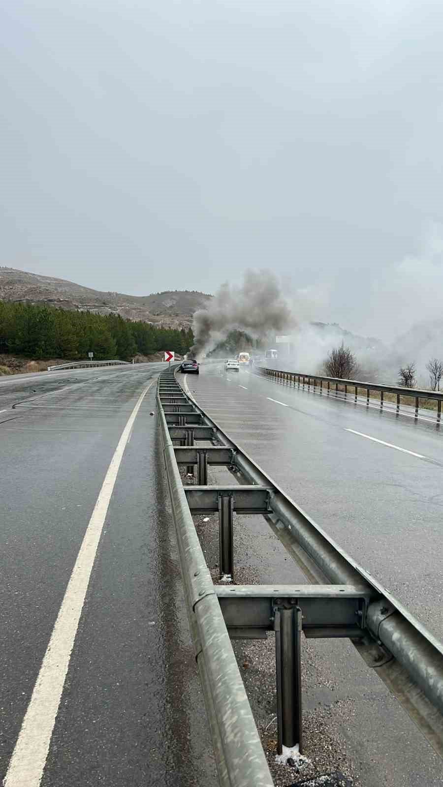 Bariyerlere çarpan araç alev aldı: 2 yaralı