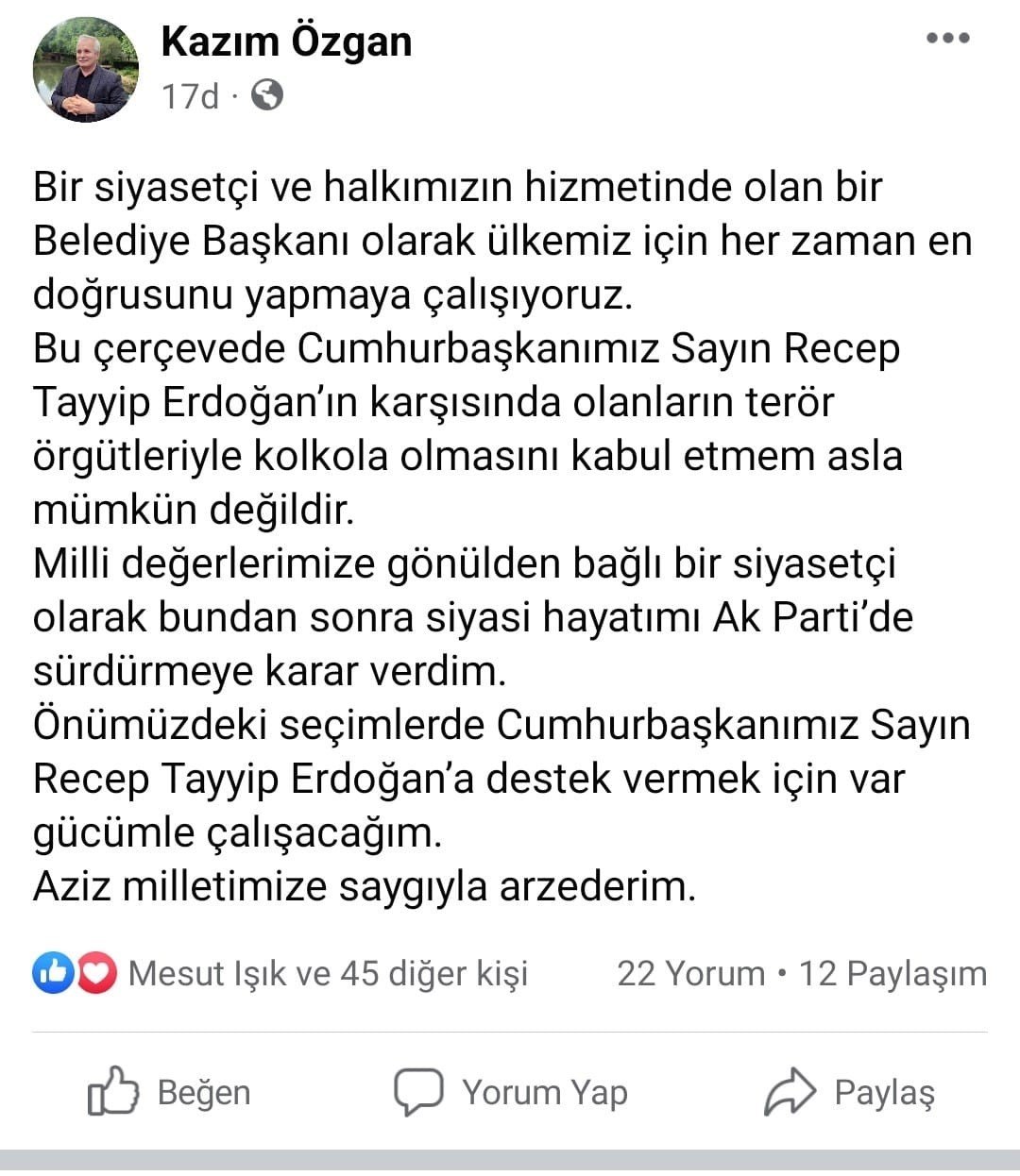 SP’li Belediye Başkanı Erdoğan’a desteğini açıkladı AK Parti’ye geçti