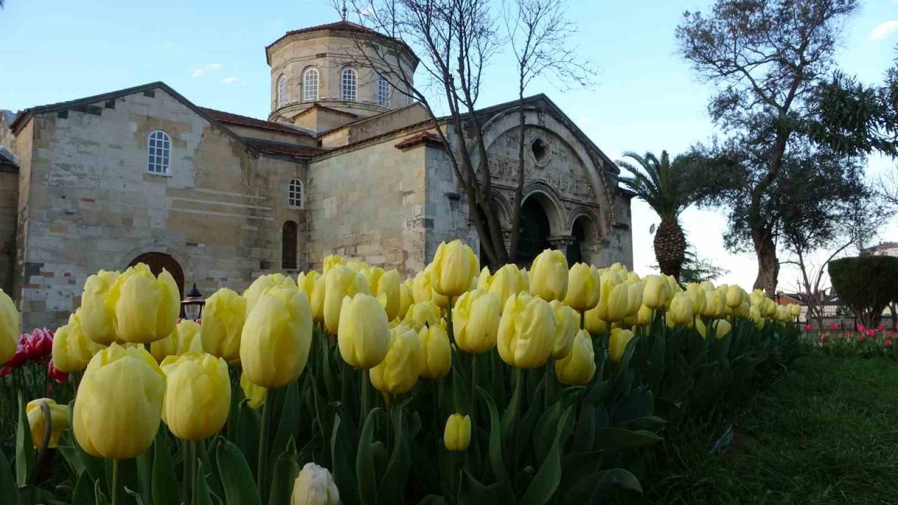 Trabzon’daki Ayasofya Camii lalelerle başka güzel