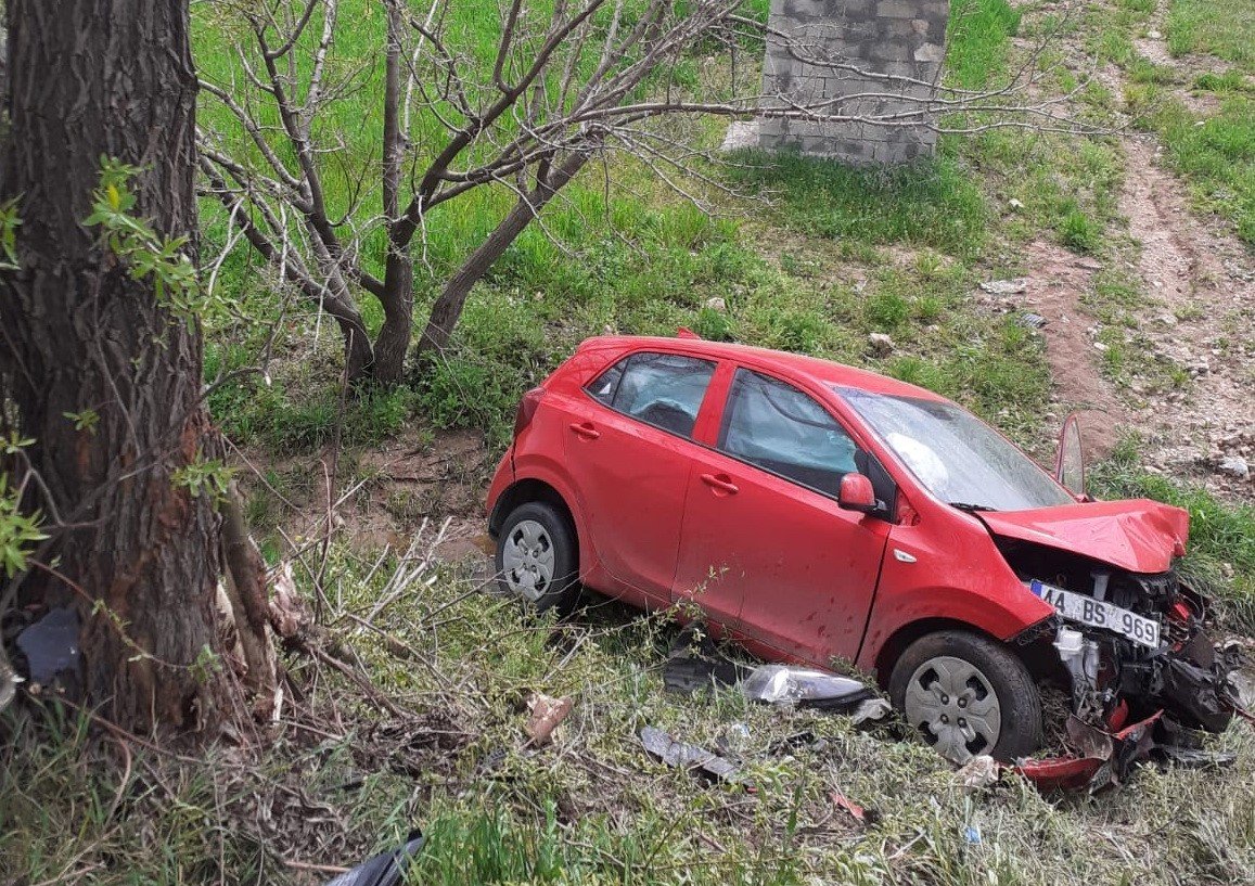 Ağaca çarpan otomobil şarampole yuvarlandı