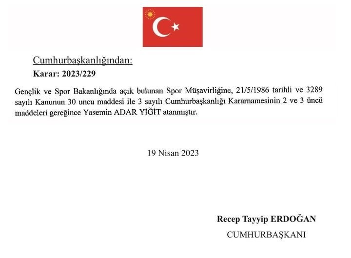 Yasemin Adar Yiğit’e Cumhurbaşkanı Erdoğan’dan atama müjdesi