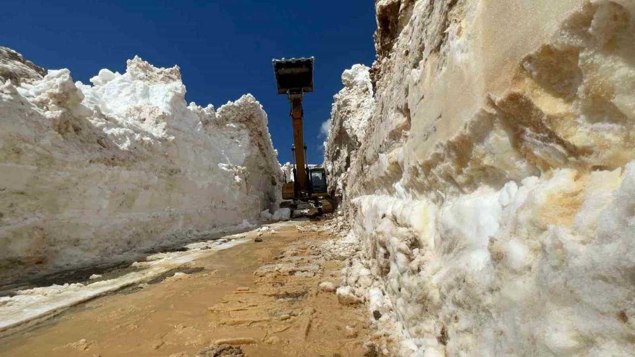 Hakkari’de 5 metreyi bulan karda yol açma çalışması