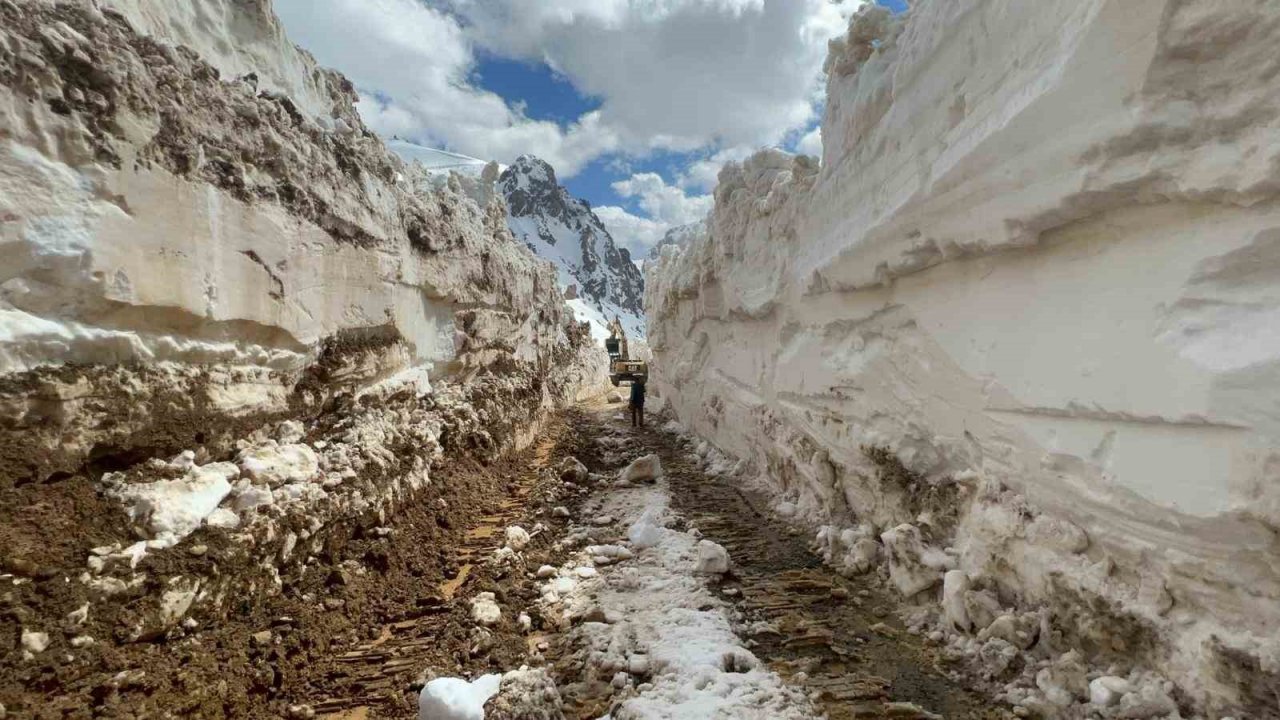 Hakkari’de 5 metreyi bulan karda yol açma çalışması