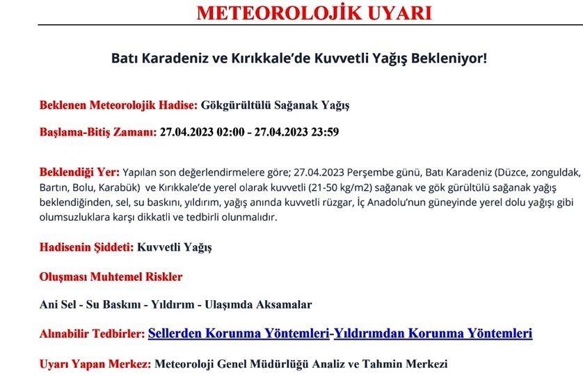 Meteoroloji’den Zonguldak için uyarı