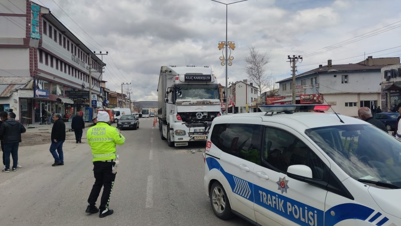 Tır yola çıkan köpeğe çarpmamak için fren yapan kamyona arkadan çarptı