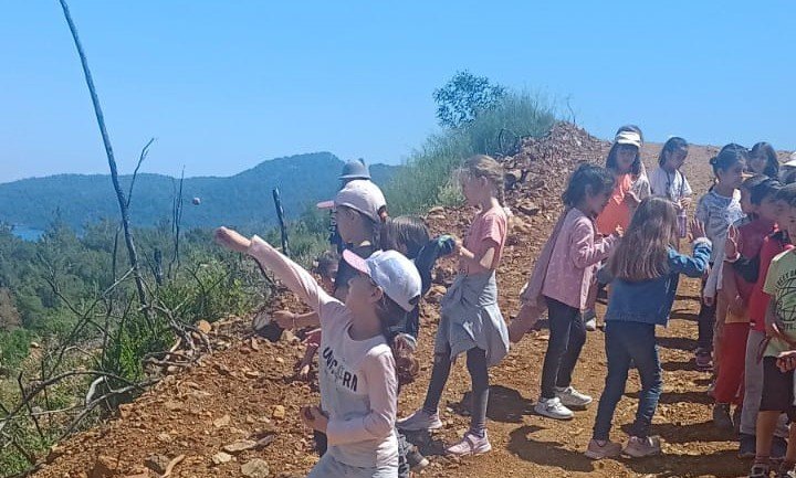 İlköğretim öğrencileri yanan alanlara tohum topu attı