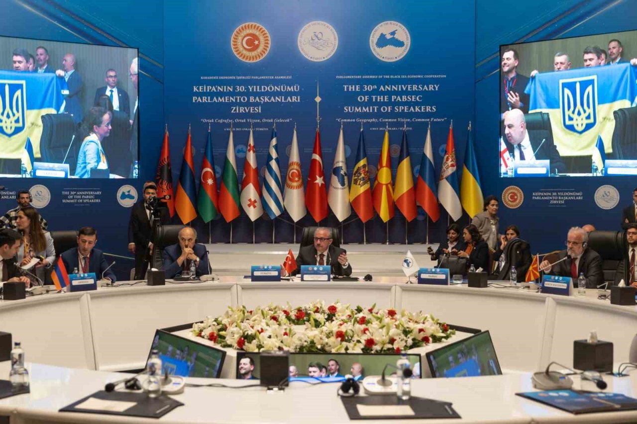 KEİPA toplantısı sırasında Ukrayna bayrağı açıldı