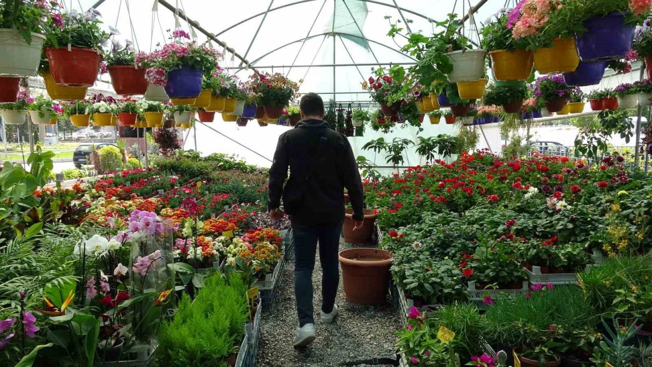 Rengarenk çiçekler tezgahları süslüyor