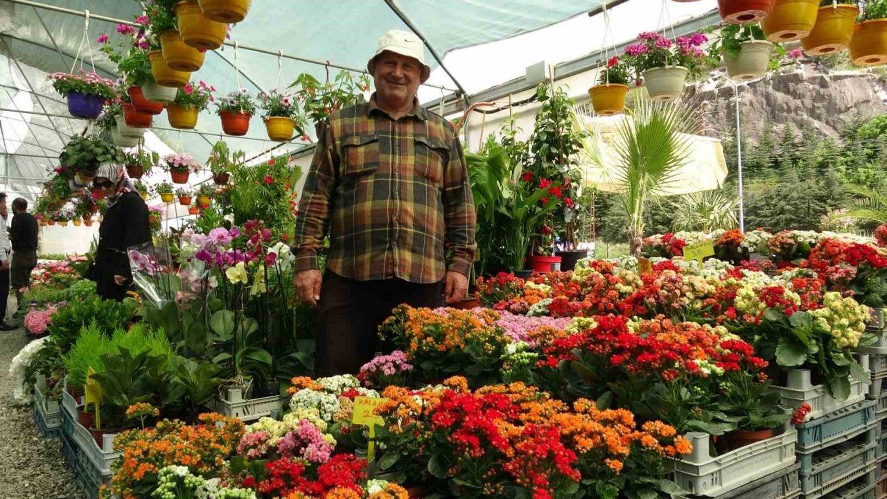 Rengarenk çiçekler tezgahları süslüyor