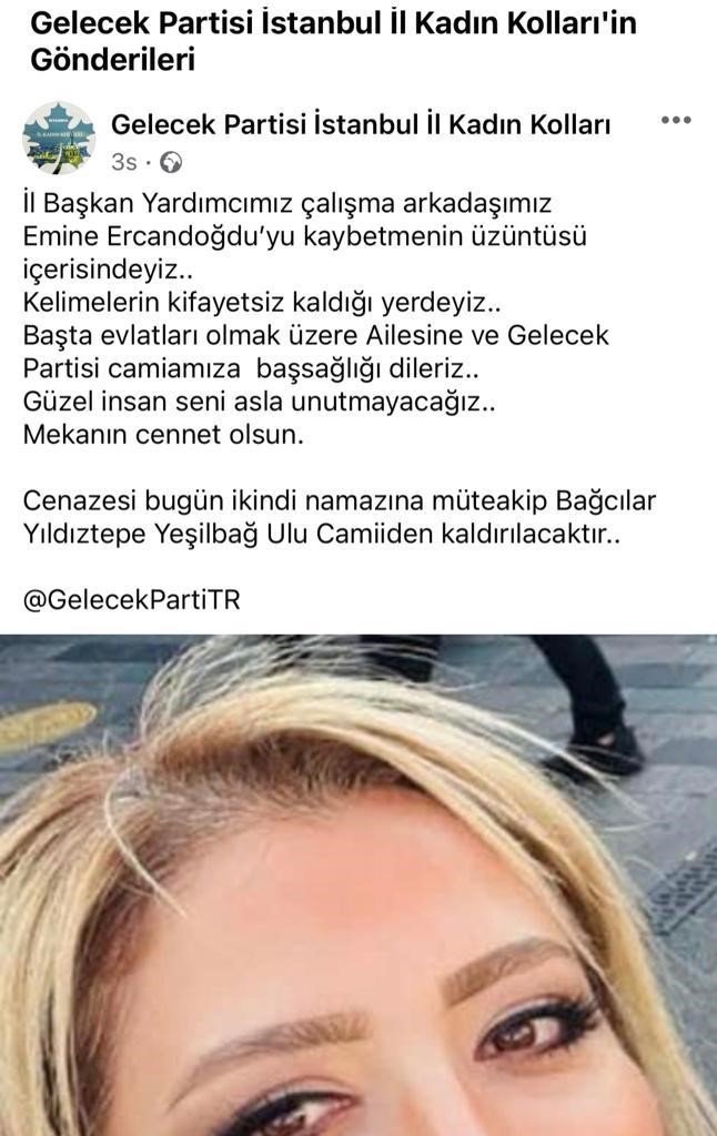 Evin önünde ölü bulunan kadının Gelecek Partisi İstanbul İl Kadın Kolları Başkan Yardımcısı olduğu öğrenildi