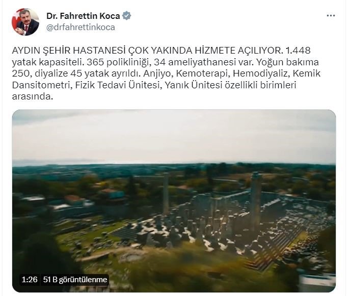 Bakan Koca’dan “Şehir Hastanesi” paylaşımı