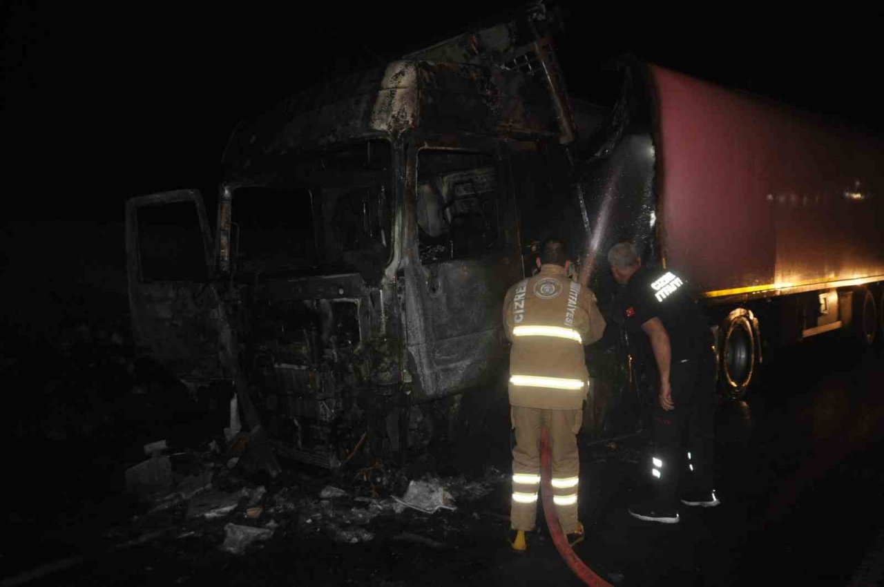 Cizre’de seyir halindeki tır alev alev yandı