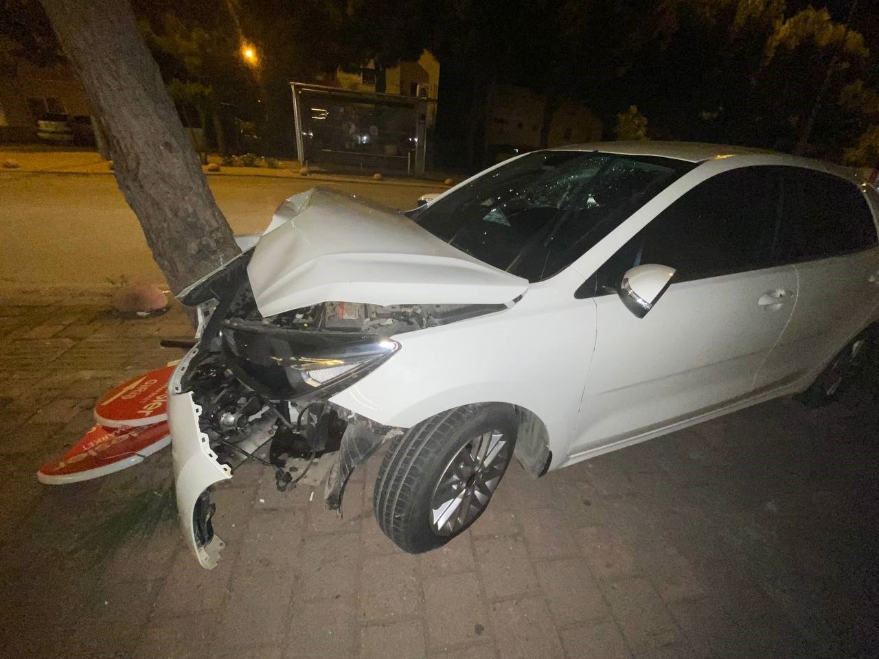 Kontrolden çıkan otomobil yol kenarındaki ağaca çarparak durabildi