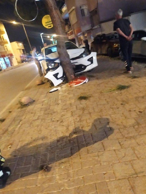 Kontrolden çıkan otomobil yol kenarındaki ağaca çarparak durabildi