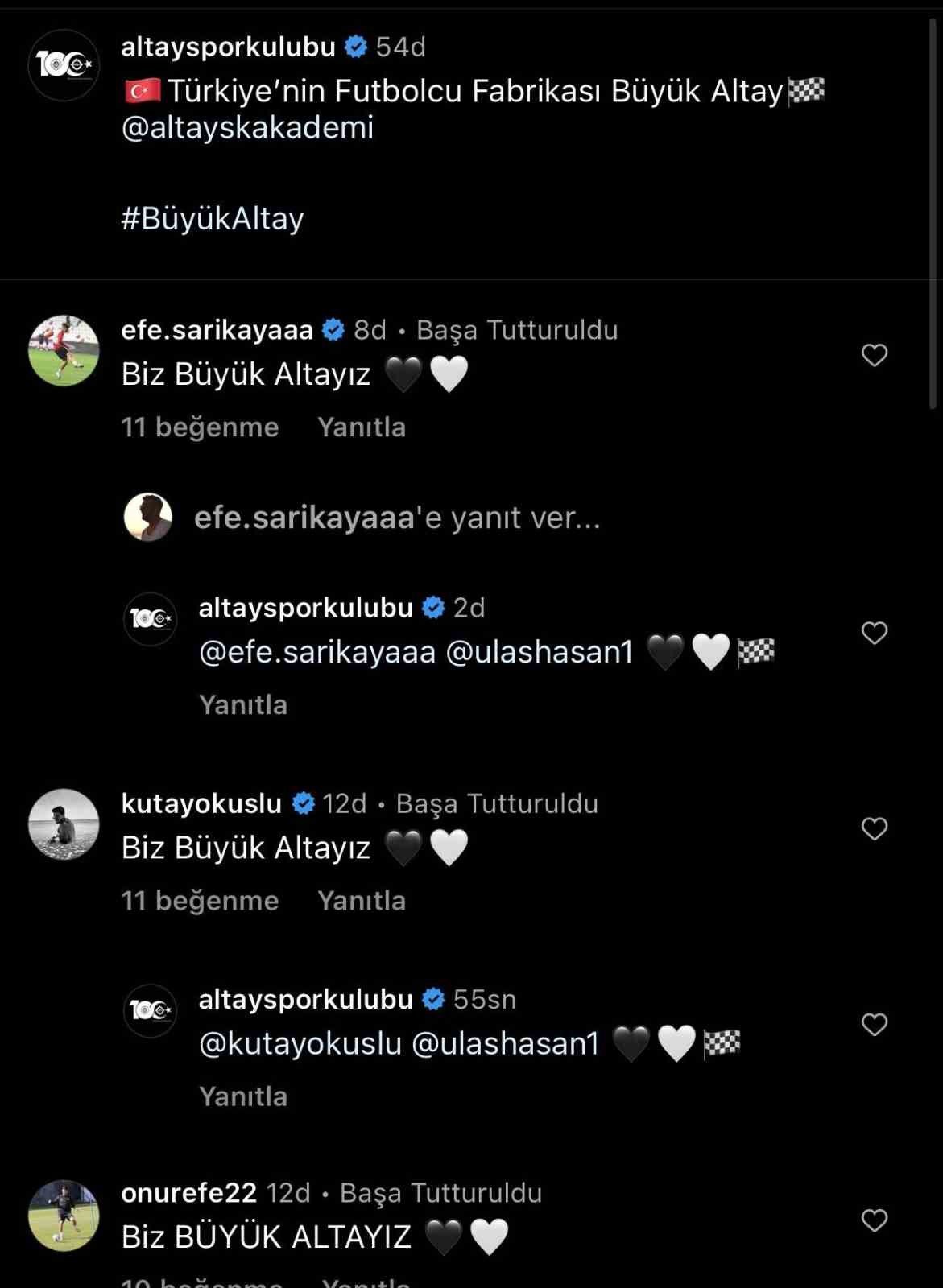 Altay’ın paylaşımına akademi oyuncuları yanıt verdi