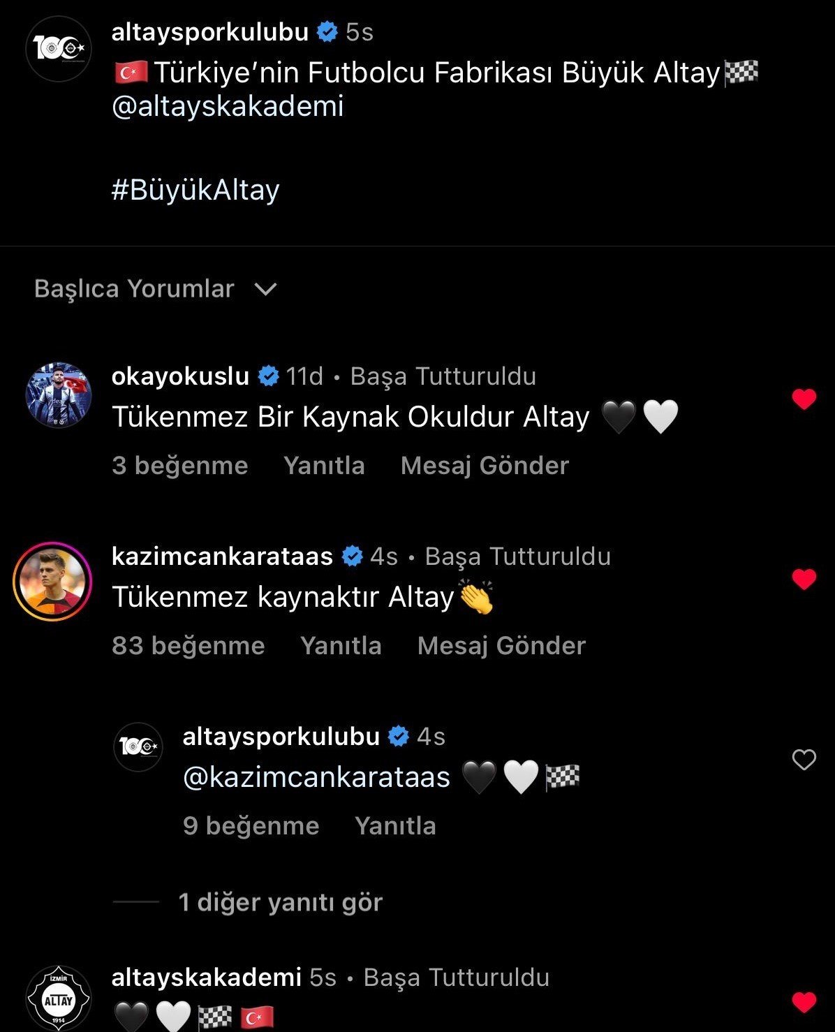 Altay’ın paylaşımına akademi oyuncuları yanıt verdi
