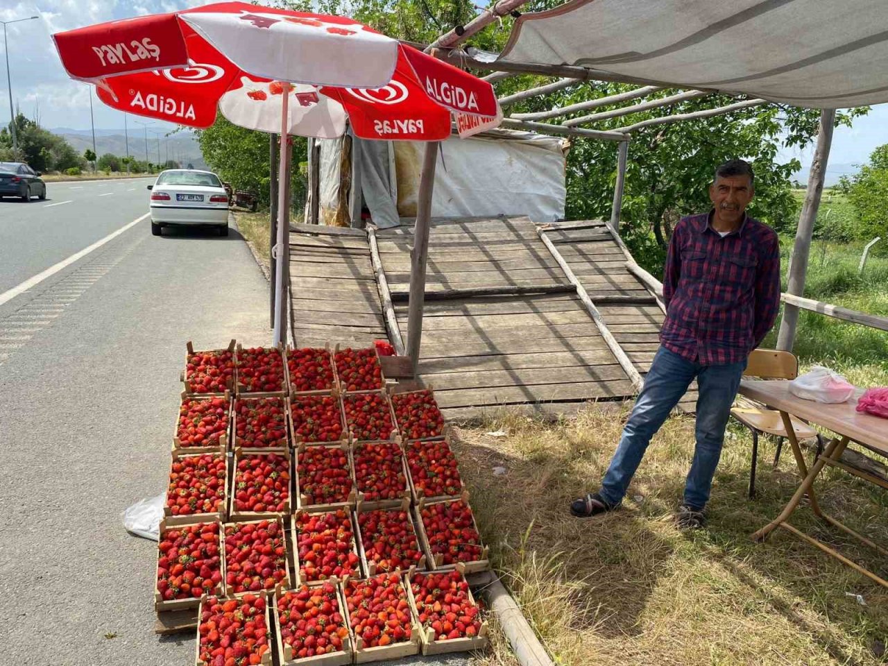 Ana yolda araçları durduran lezzet: Kuyulu çileği görücüye çıktı