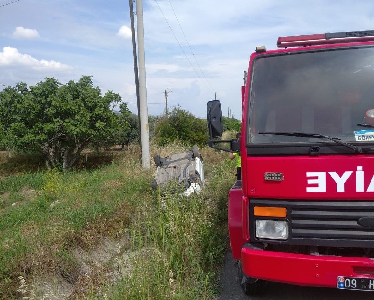 Buharkent’te otomobil takla attı: 1 yaralı