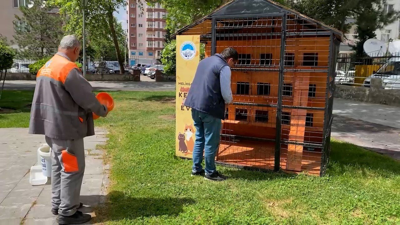 Melikgazi sokaklardaki can dostlar için kedi evleri yaptı