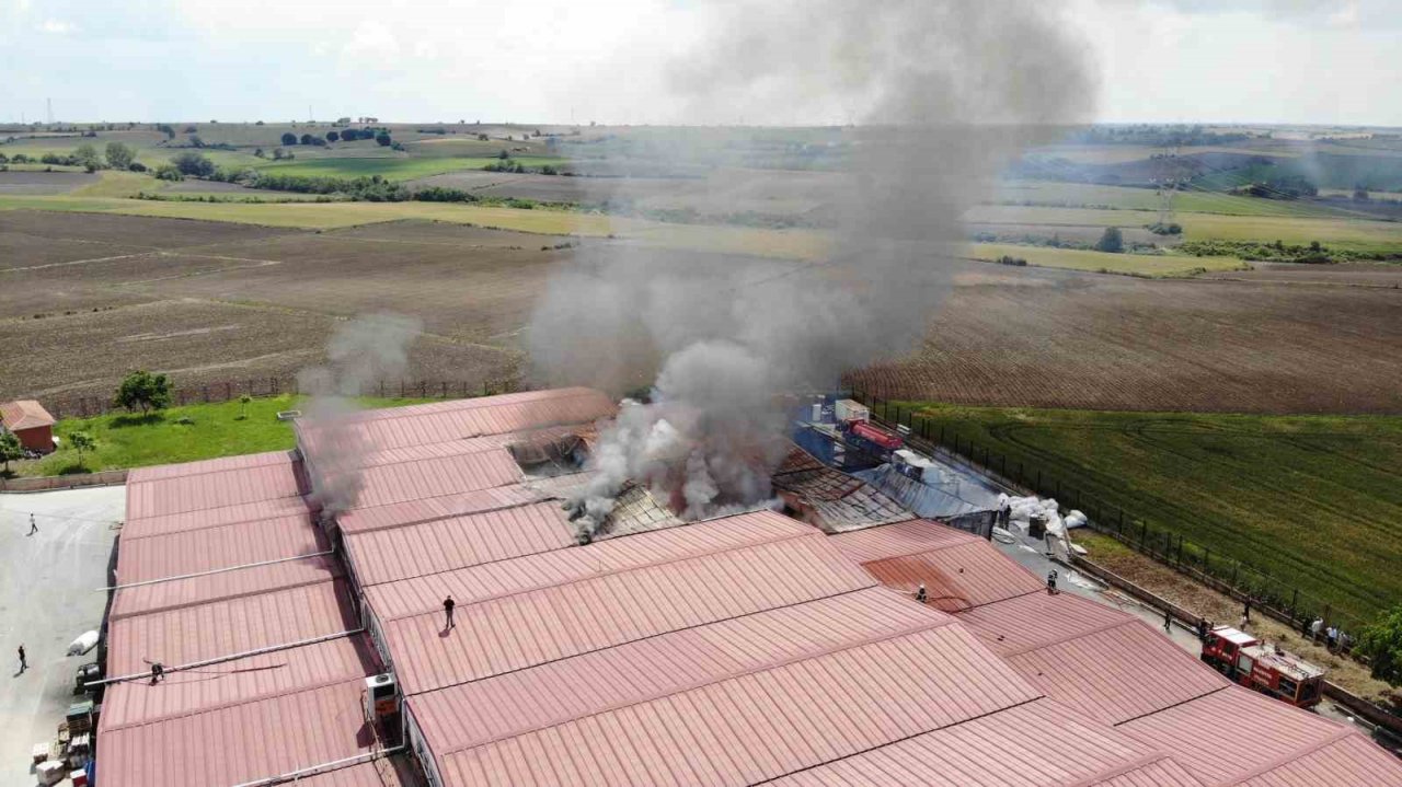 Edirne’de mobilya deposundaki yangın havadan görüntülendi
