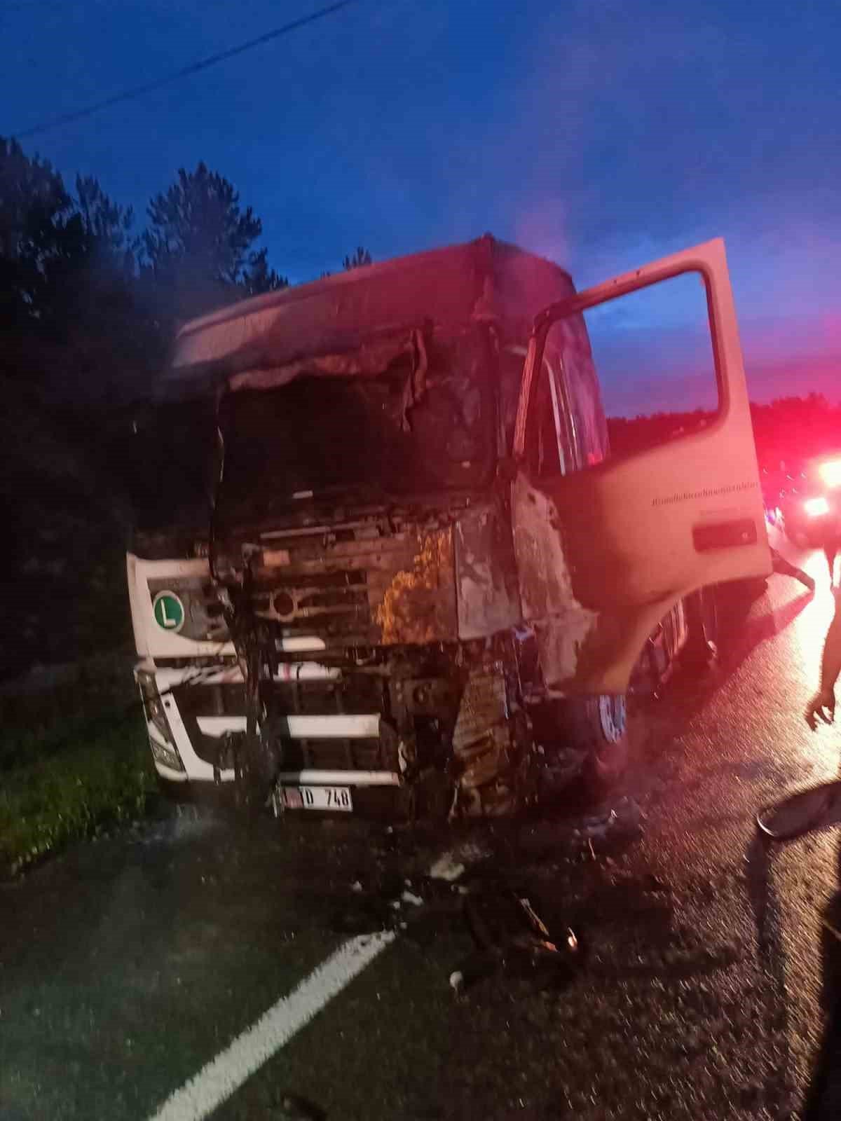 Seyir halindeki tırda korkutan yangın