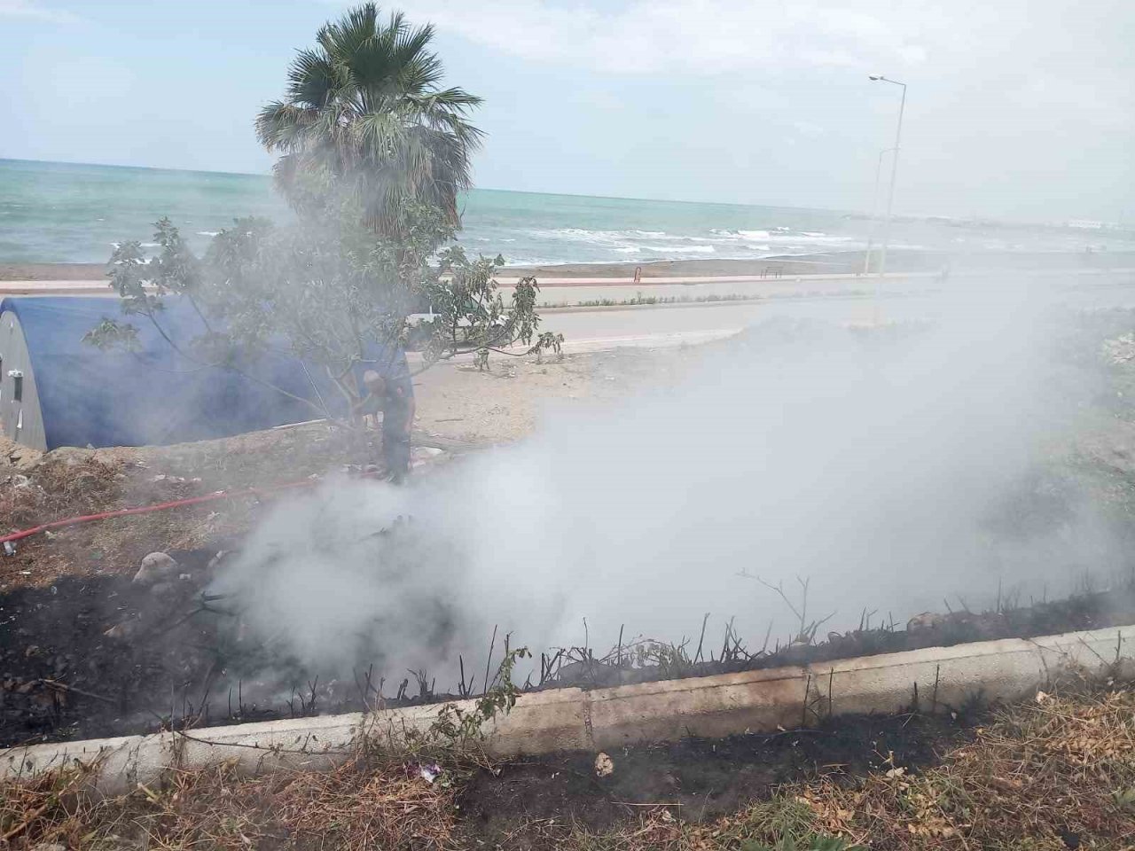 Bitki örtüsü yangını, büyümeden söndürüldü