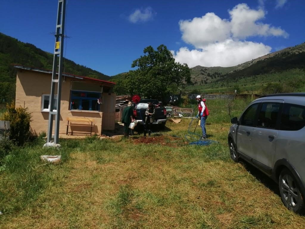 Çekirgelerin istila ettiği köyde ilaçlama çalışmaları başlatıldı