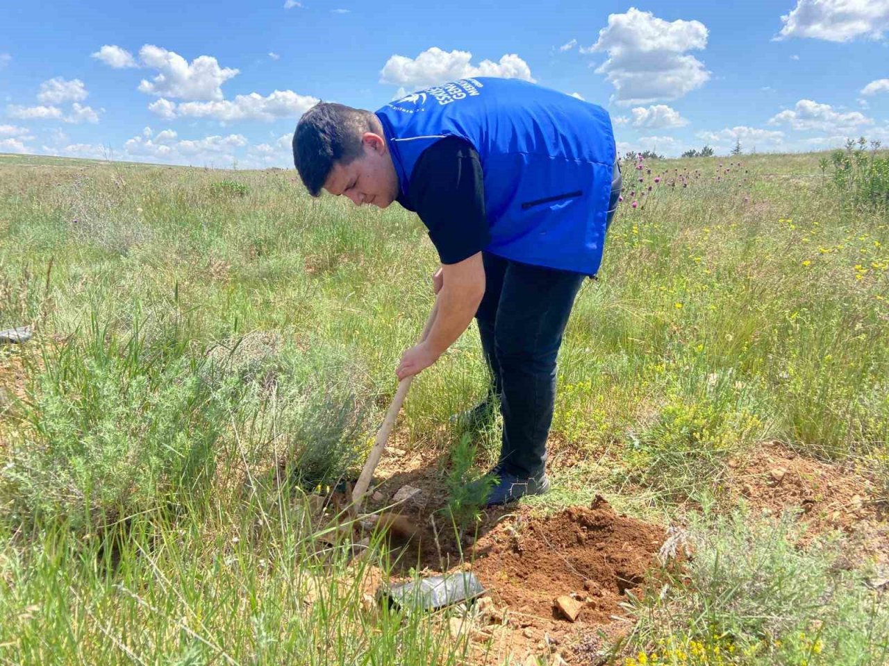 Gönüllü gençler fidanları toprakla buluşturdu, çevredeki çöpleri topladı