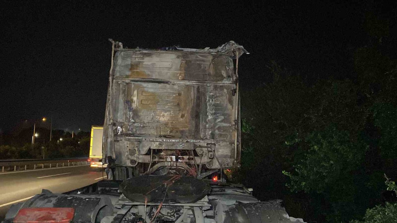 TEM’de alev topuna dönen tır trafiği durdurdu