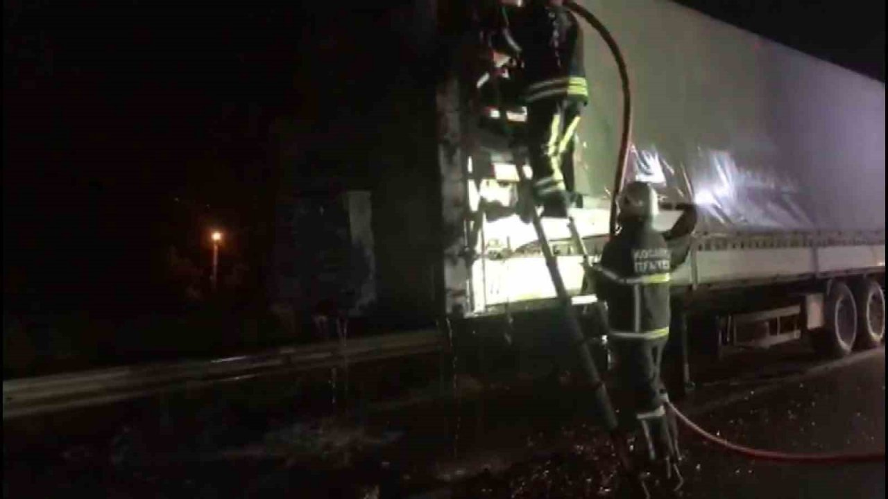 TEM’de alev topuna dönen tır trafiği durdurdu