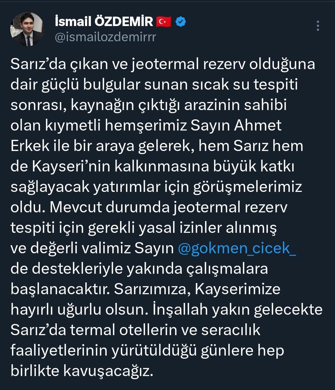 Özdemir’den Sarız’a ’jeotermal’ müjdesi