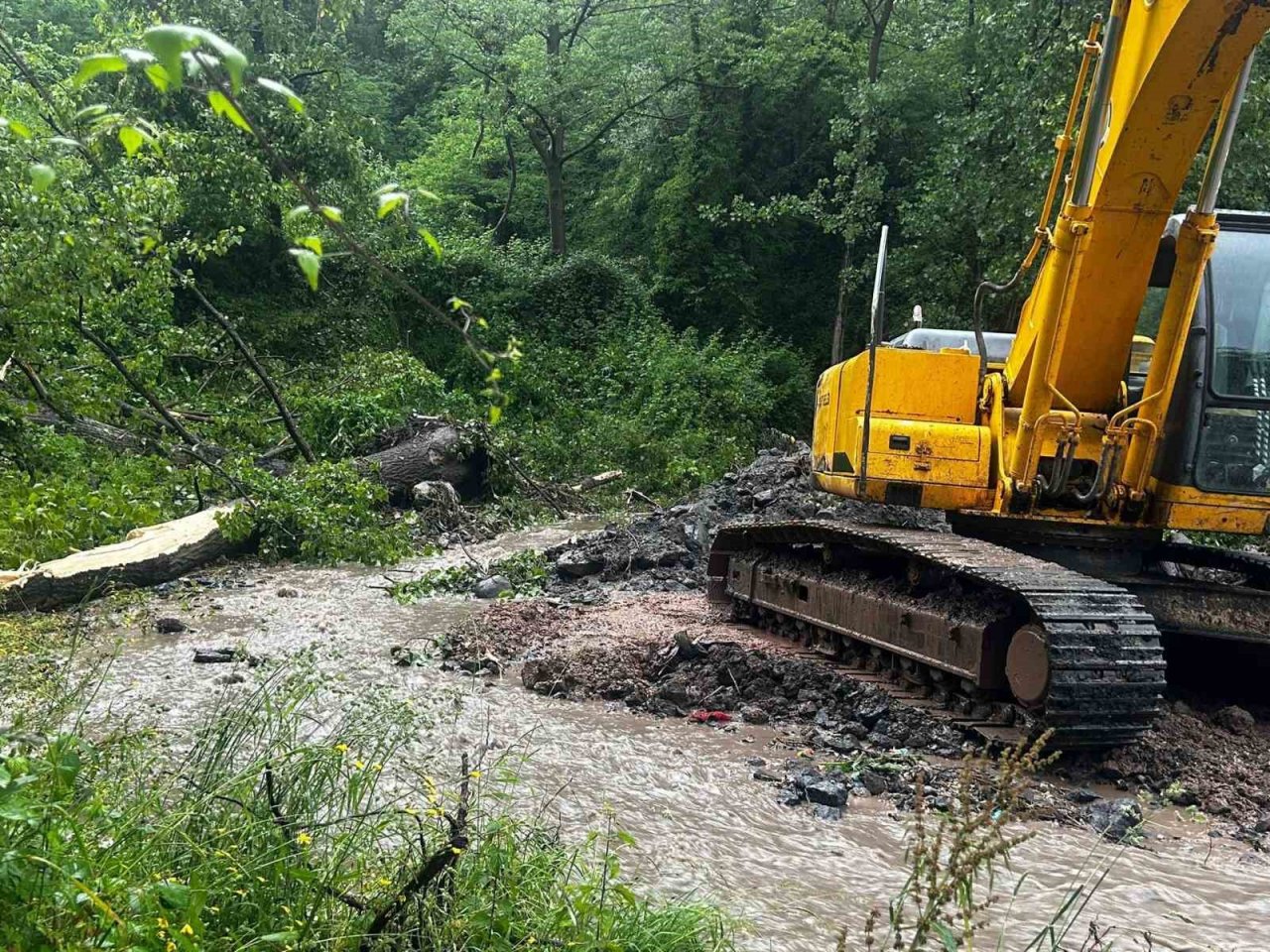 Ordu Aybastı’da sağanak etkili oldu, dere taştı