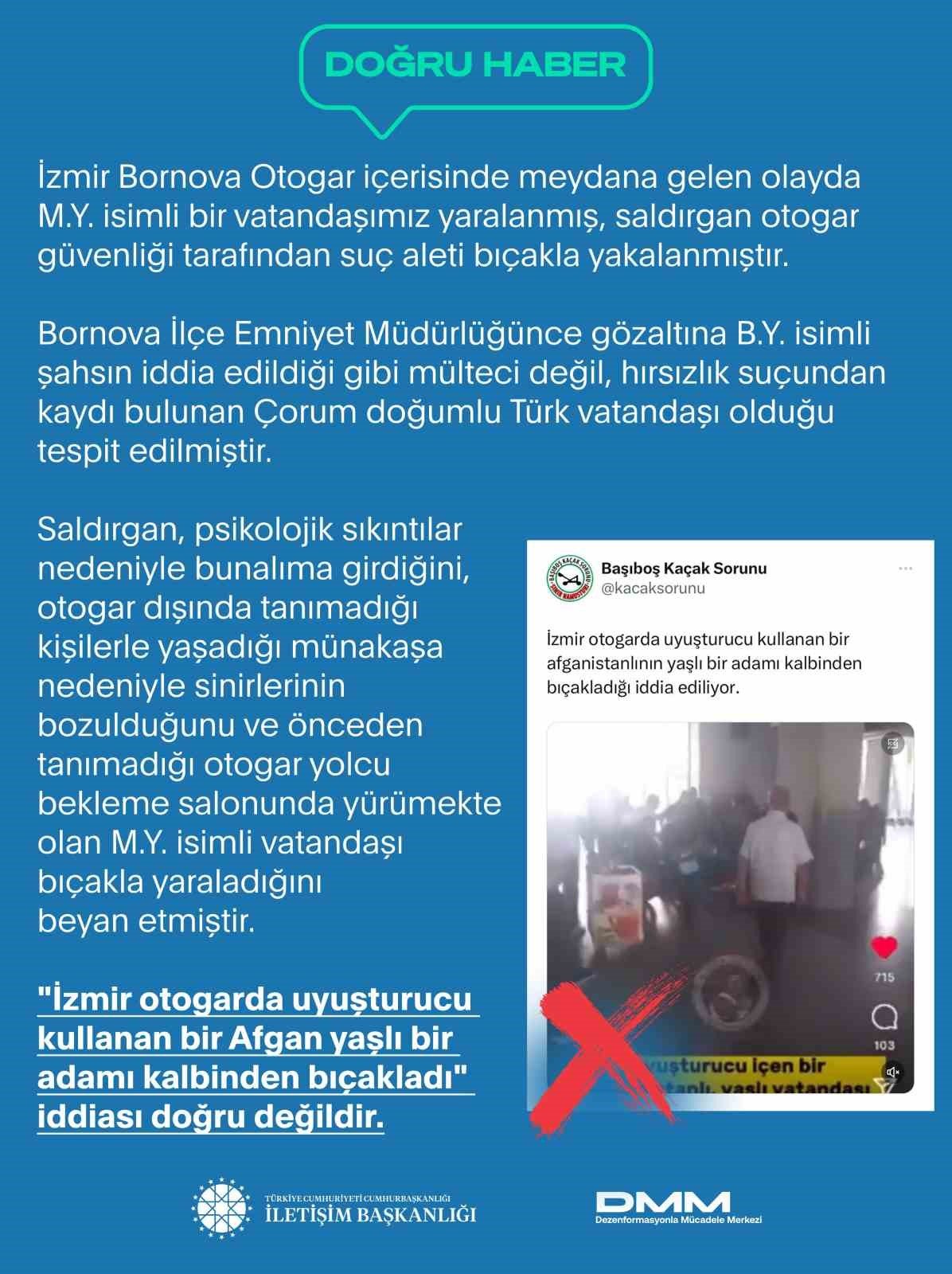 İzmir’deki bıçaklama olayıyla ilgili İletişim Daire Başkanlığından açıklama