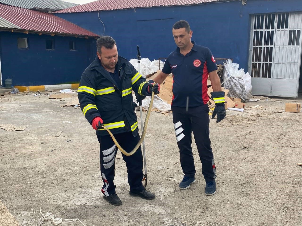 İş yerine giren yılanı itfaiye ekipleri çıkardı