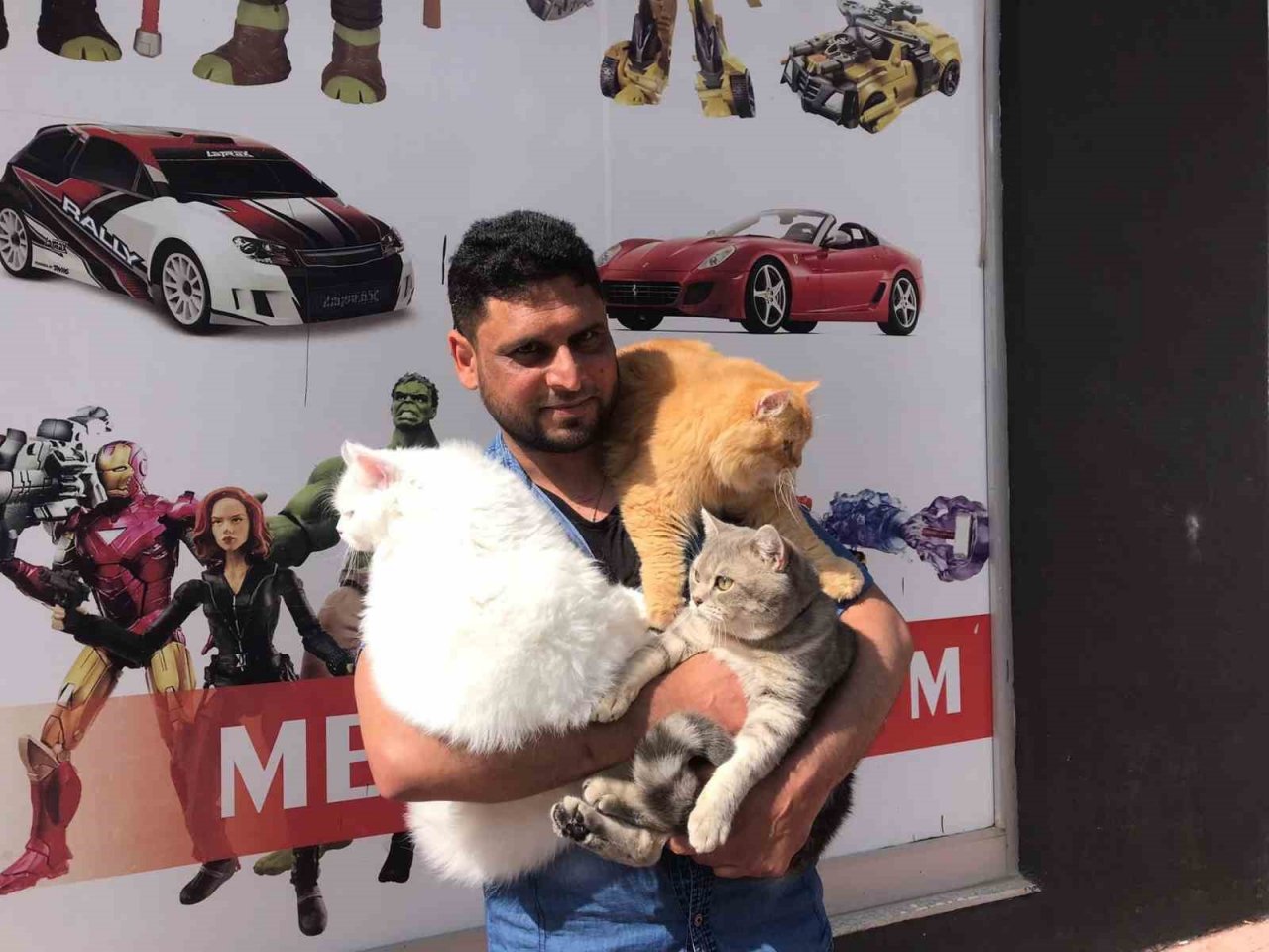 Pakistanlı bilgisayar mühendisi omuzunda ve kucağında gezintiye çıkardığı 4 kedisiyle ilgi çekiyor