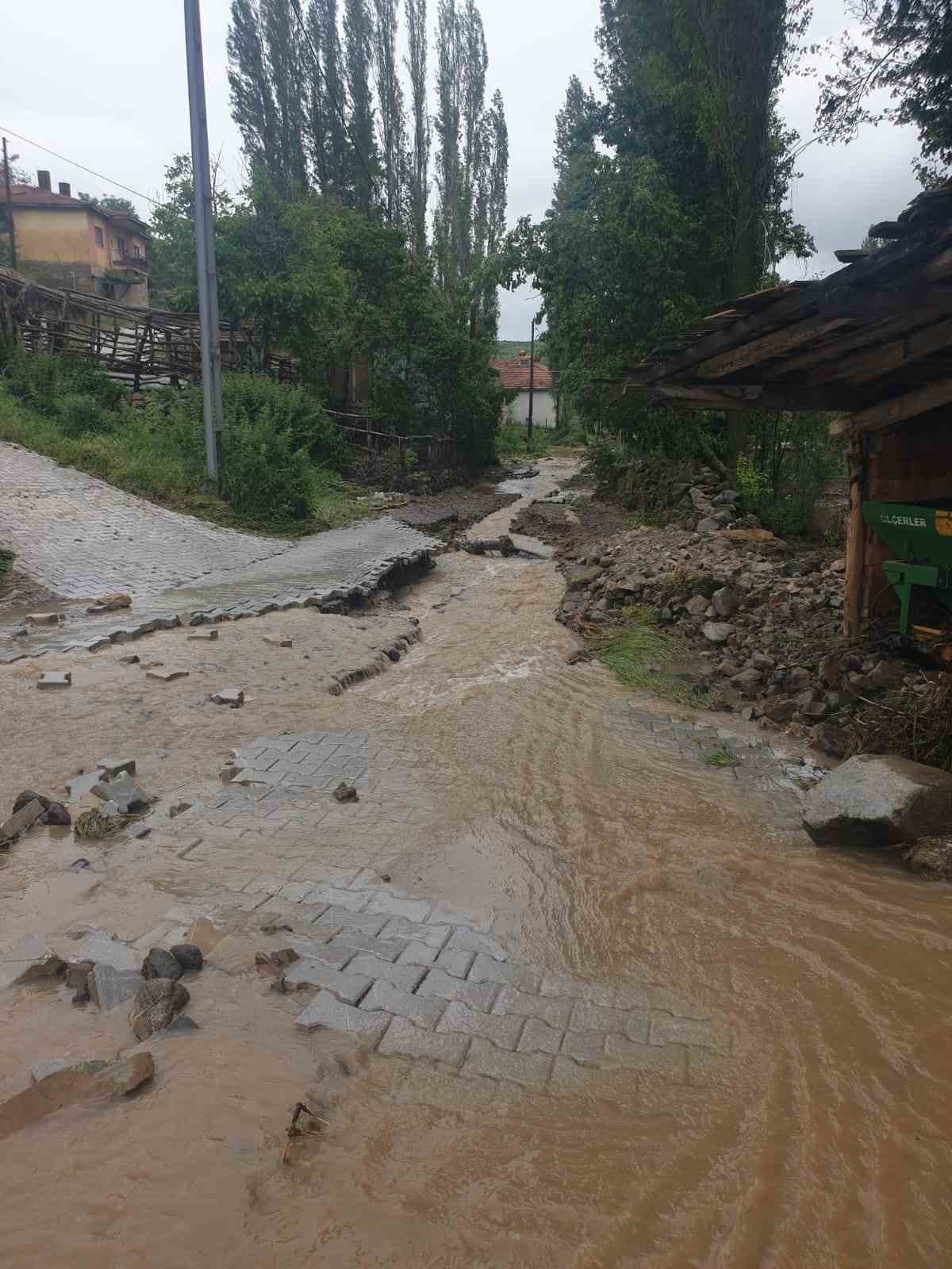 Sel kaldırım taşlarını yerinden söktü