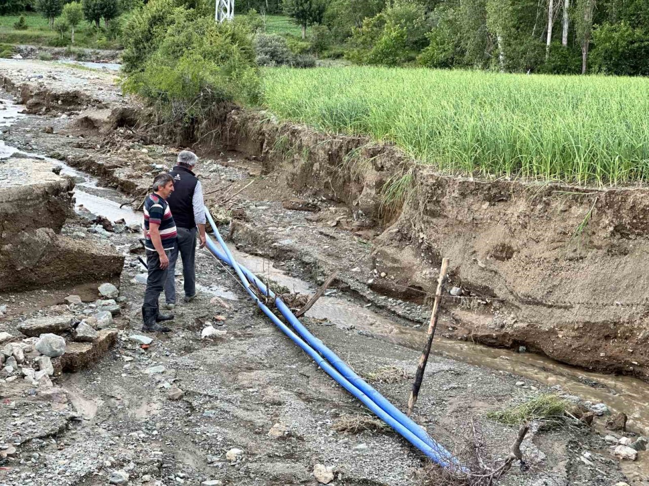 Kuvvetli sağanak tarım arazilerini göle çevirdi, yollar zarar gördü