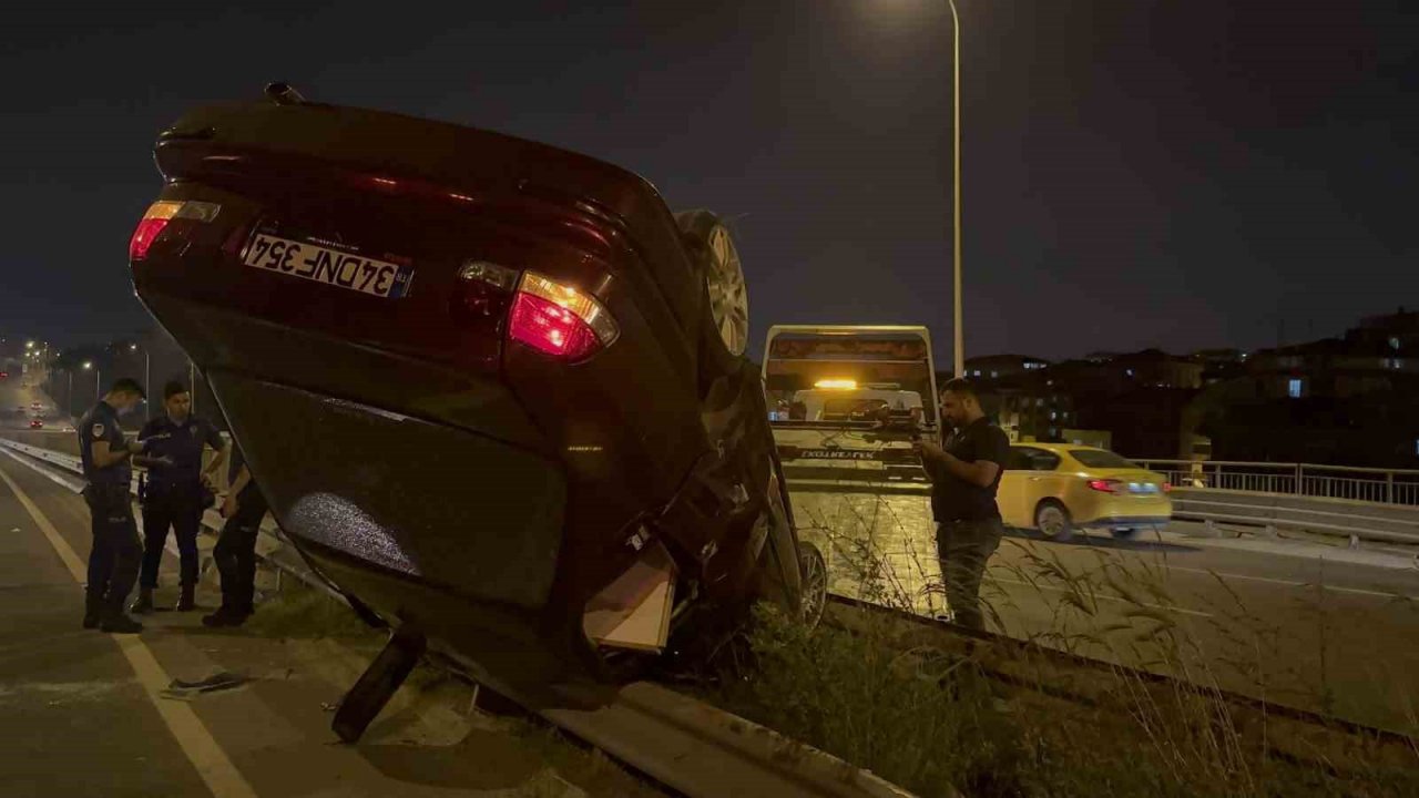 Arnavutköy’de sürücüsünün kontrolünden çıkan otomobil takla attı: 1 yaralı
