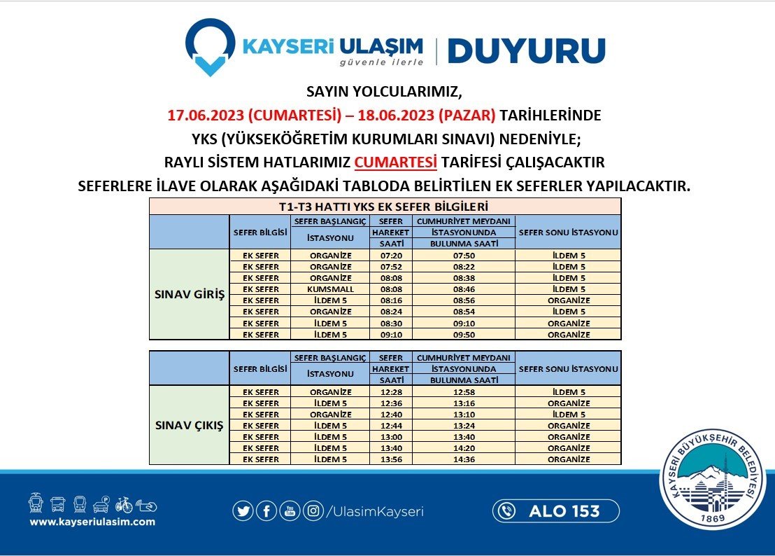 Büyükşehir’den YKS öğrencilerine ücretsiz ulaşım desteği