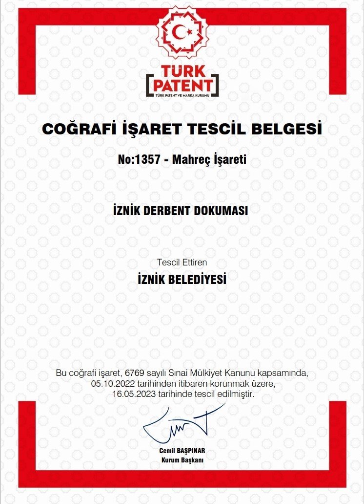 Derbent dokumaları İznik Belediyesi adına tescillendi