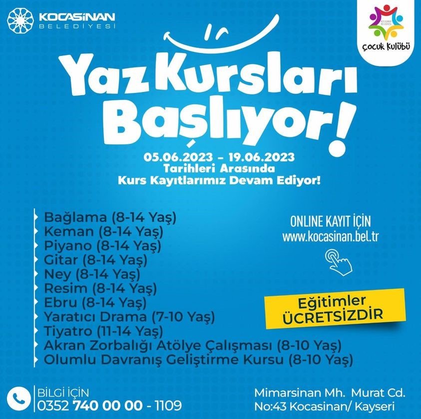 Kocasinan Belediyesi’nden öğrenciler için dolu dolu yaz programı