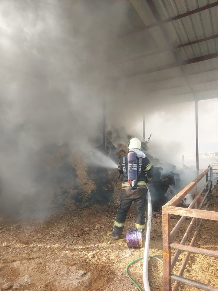 Alev alev yanan samanlıkta binlerce liralık zarar oluştu