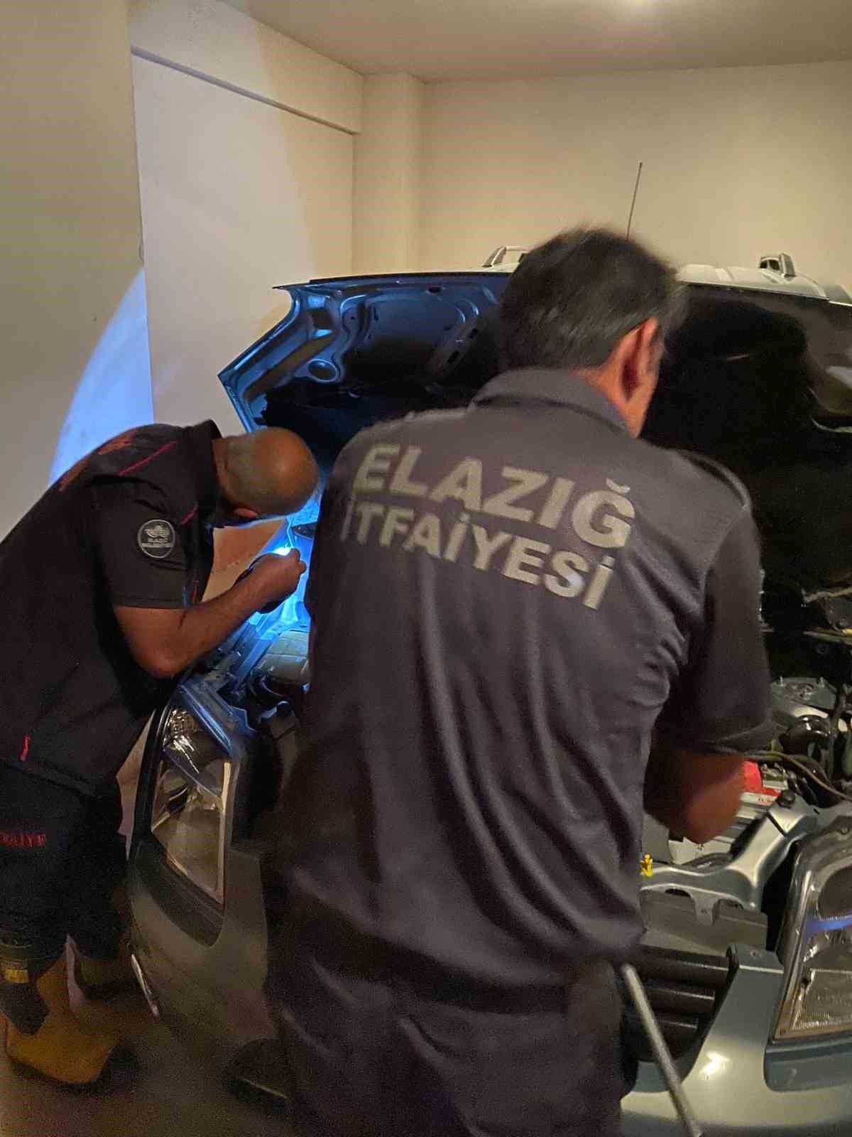 Aracın motoruna giren yılan, ekipler tarafından çıkartıldı