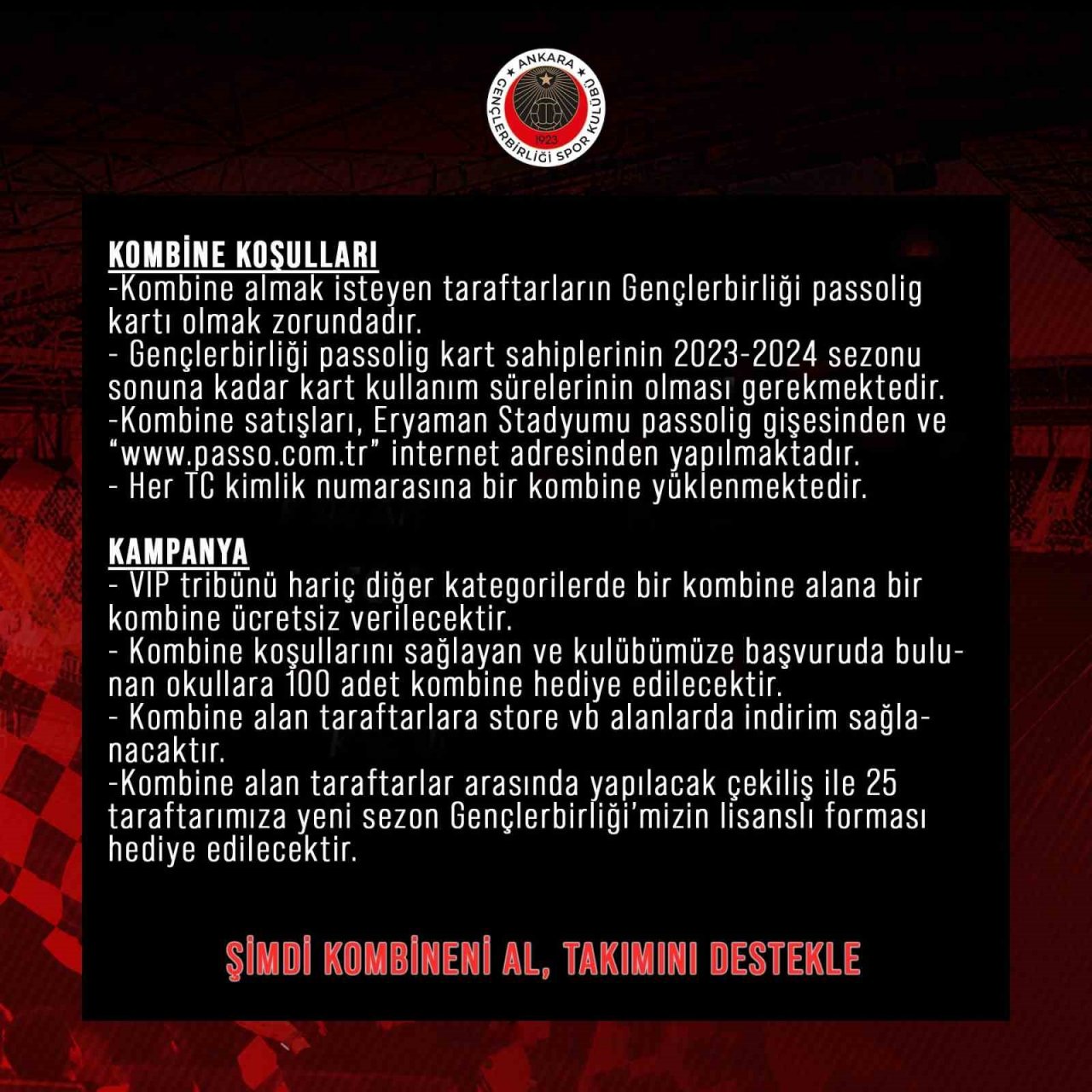 Gençlerbirliği’nde yeni sezon kombine fiyatları belli oldu