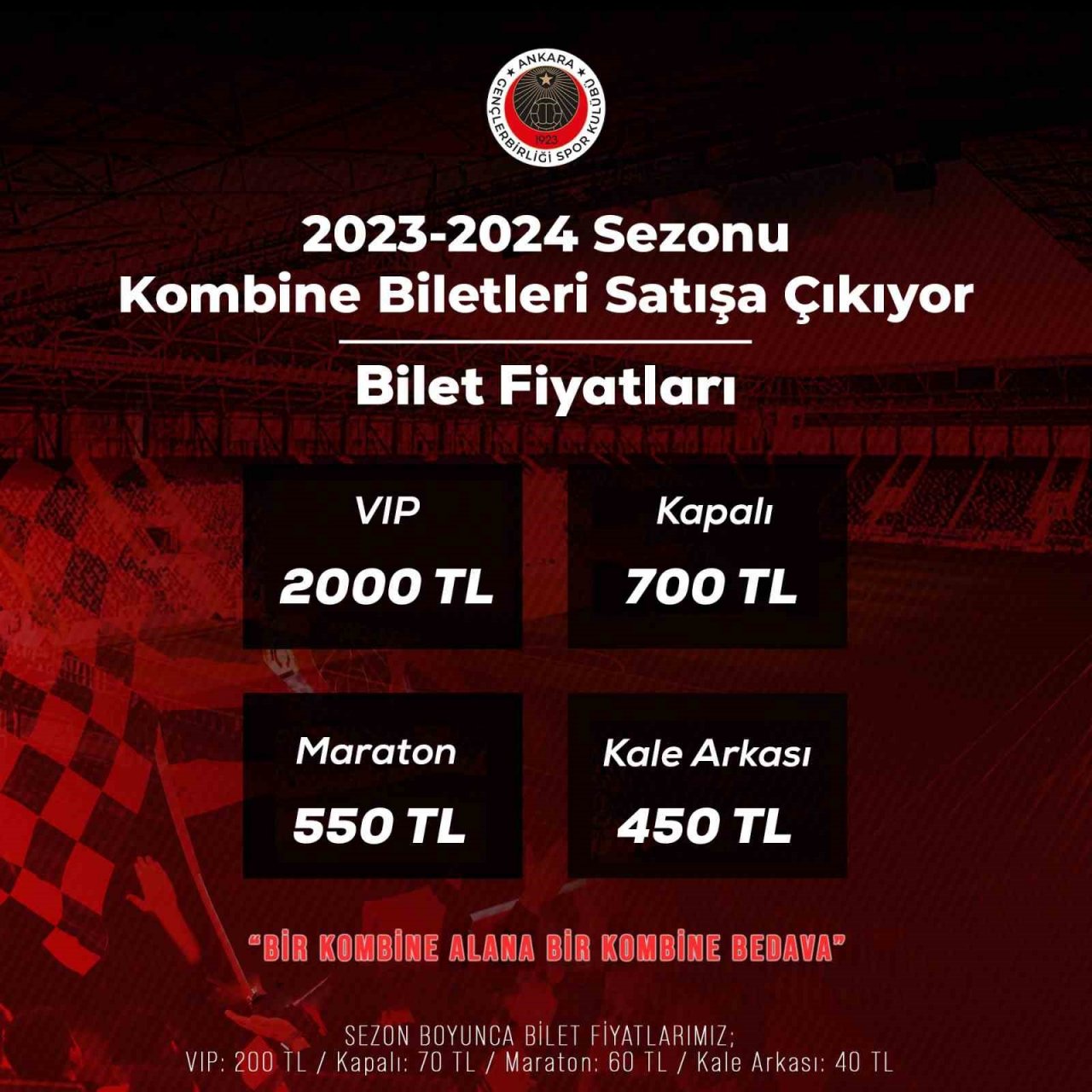 Gençlerbirliği’nde yeni sezon kombine fiyatları belli oldu