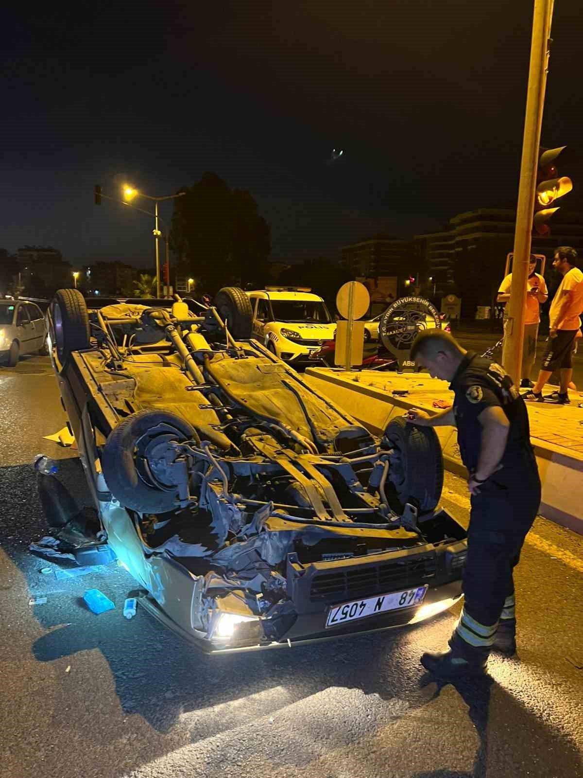 Takla atan araçtan yaralı olarak kurtuldu