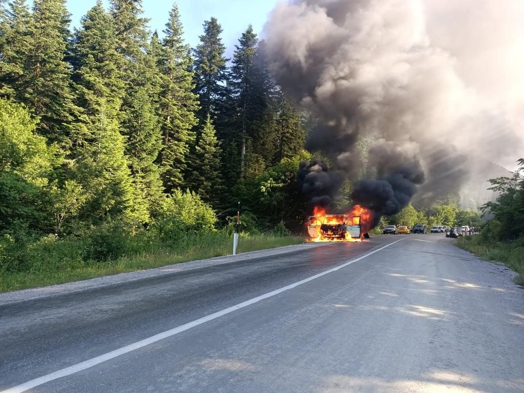 Seyir halindeki çekici alev alev yandı
