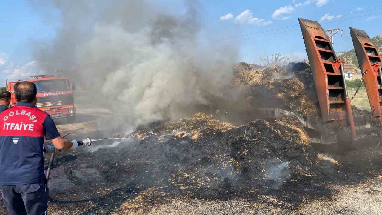 Saman yüklü kamyon yandı