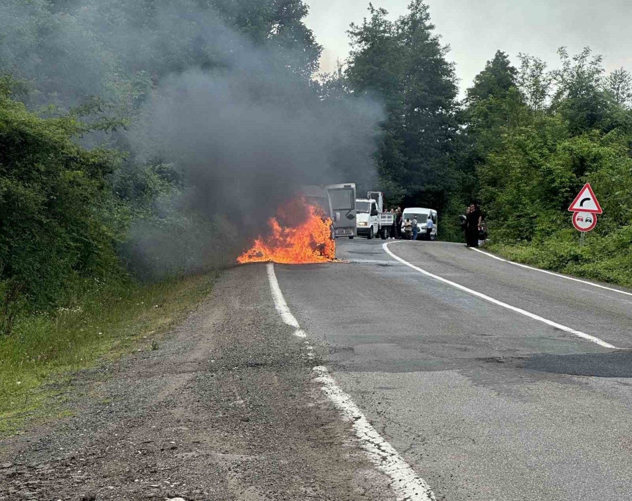 Park halindeki hafif ticari araçta yangın